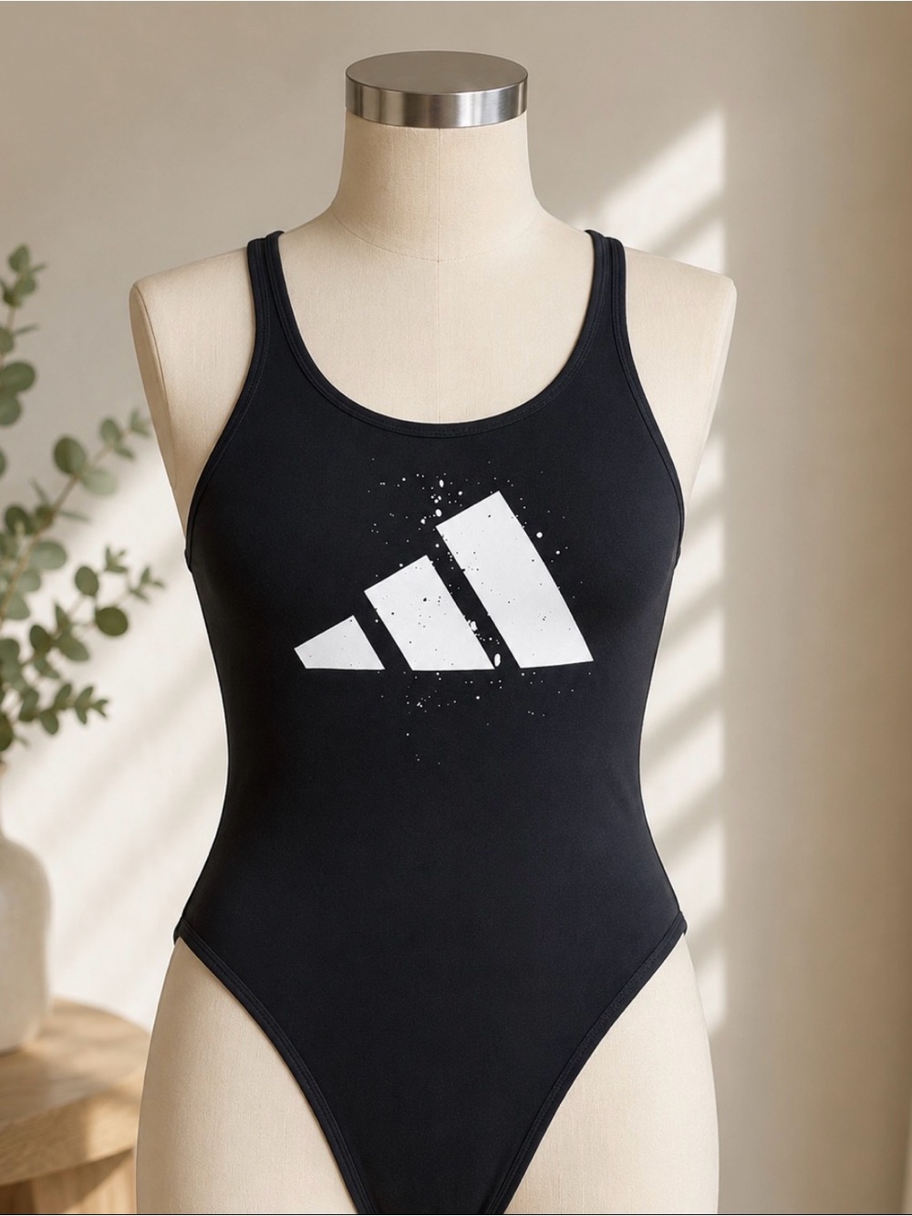 Adidas Black and White Logo Swimsuit
